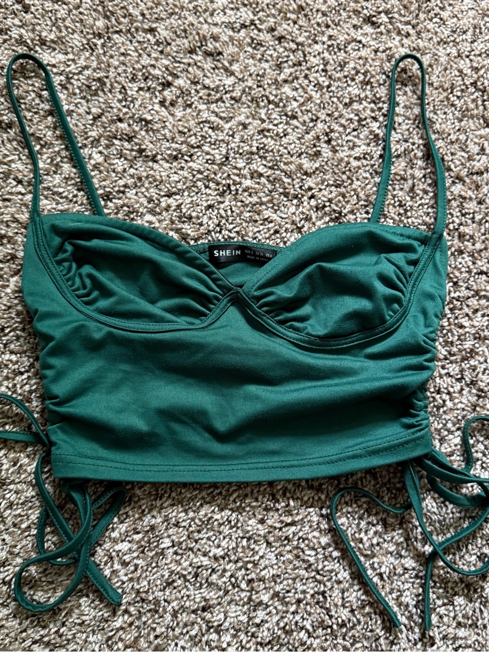 SHEIN Emerald Green Ruched Side-Tie Crop Cami